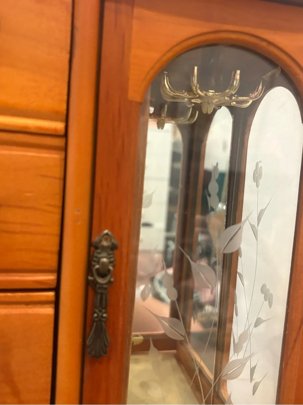 Vintage Wooden Jewelry Box with Glass Door with Four Boxes